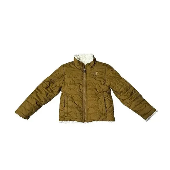 The North Face Girls Reversible Jacket XXS 5 Brown Sherpa Fleece Lined Puffer - Picture 2 of 9